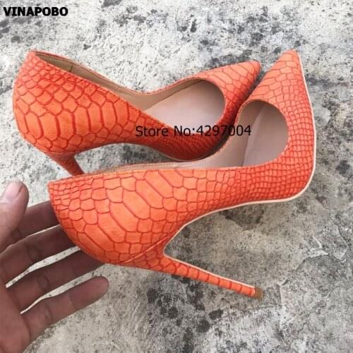 Luxury Shoes Woman orange Snake Printed Women Shoes Sexy High Heels Pumps Pointed toe Ladies Party Wedding Shoes Women Pumps