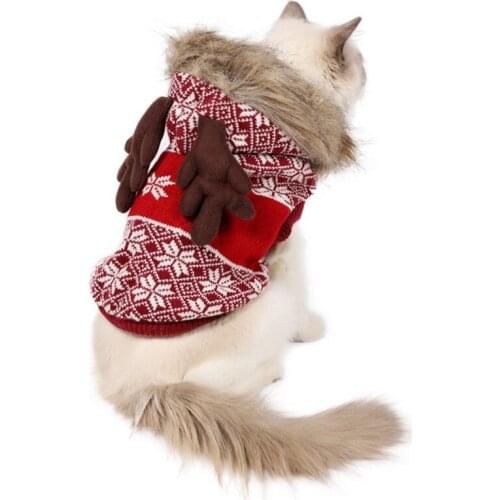 Christmas Pet Dog Clothes Hooded Elk Dog Sweater Costume Winter Warm Pet Knitting Clothing Coat Jacket For Small Medium Dogs