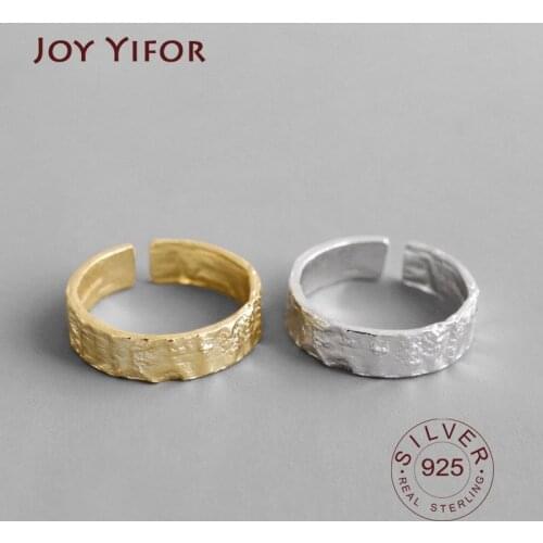 Wide Ring 100% 925 Sterling Silver Open Ring for Women INS Gold & Silver Color Gold Foil Concave-convex Irregular Face