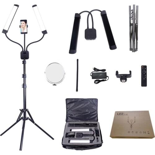 Photo Studio Double Arms Fill LED Ring light with 200cm Tripod Long Twin LED Strips add Stand 3300K-5500K 224PCS LED For Phone