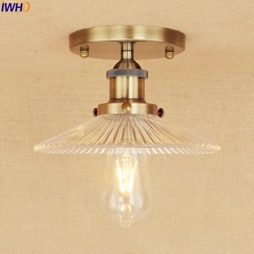 IWHD Glass LED Ceiling Lamp Bedroom Living Room Lights Plafondlamp Brass Color Vintage Industrial Ceiling Light Luminaria