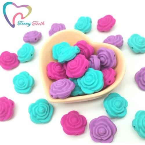Teeny Teeth 10 PCS Rose Flower Silicone Teething Beads Food Grade DIY Chewable Jewelry Silicone Necklace Bracelet Accessories