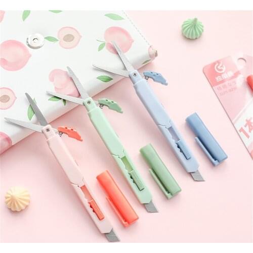 2 In 1 Utility Knife Multifunctional Paper Cutter Portable Scissors Envelope Opener Express Box Cutter Mini School Supplies