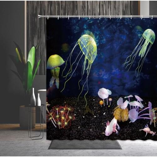 Shower Curtain Ocean Biological Flowers Modern Simplicity Fish Machine Washable Bathroom Partition Bath Curtains Set With Hooks