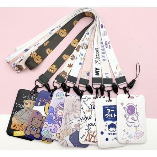 Cartoon ABS Work ID Card Cover Subway Card Protective Case Student Meal Card Holder Lanyard