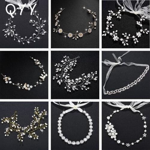 Fashion Wedding Headbands Handmade Crystal Pearls Hair Vine Bridal Hair Accessories Jewelry Headpieces for Women Brides Tiaras