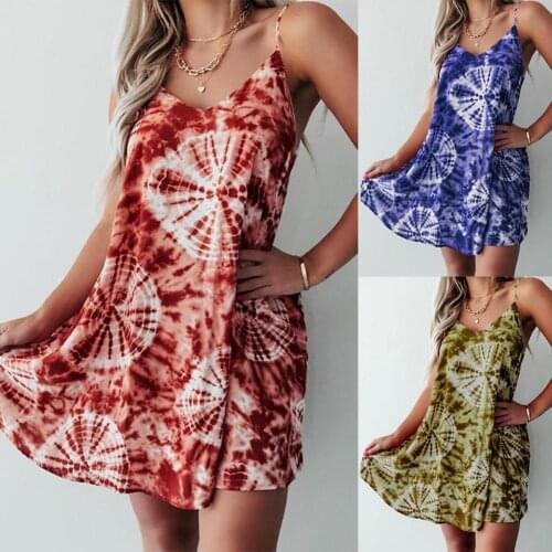 Sleeveless Mini Dress Ladies Sexy Summer Vintage Sexy Women Sleeveless V Neck Cobweb Print Large Hem Sundress Beach Mini Dress