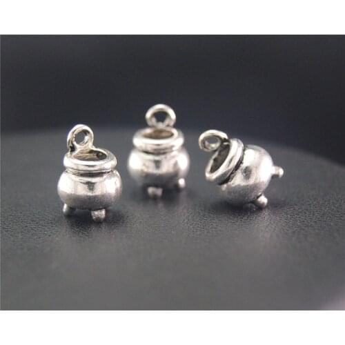 10pcs Silver Color Hallowmas Witch Cauldron Cooking Pot Charm Pendant DIY Necklace Jewelry Findings 9X12mm A2032