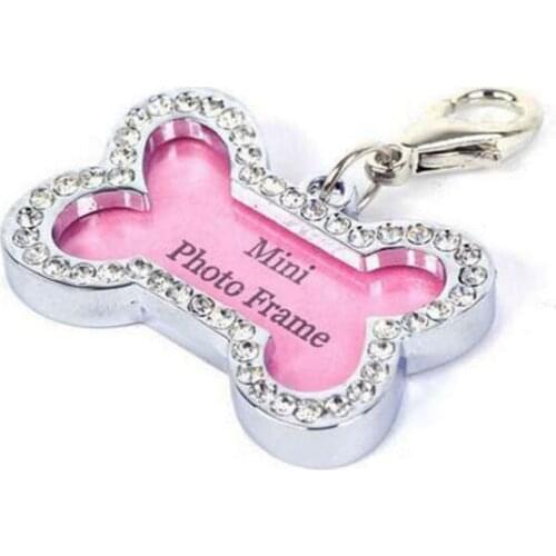 100pcs/lot Zinc Alloy Bone Dog ID Tags Blank Pet Identity Tags Inlaid with Bling Stones on Face Wholesale