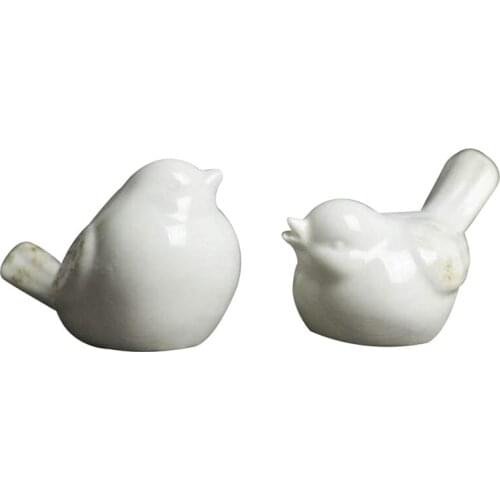 2pcs Bird Shaped Desktop Decoration Porcelain Crafts Cute Bird Figurines Home Adornment (White, Open Beak, Close Beak)