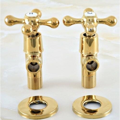 2Pcs Polished Gold Color Brass Cross Handles Bathroom Angle Stop Valve 1/2" Male x 1/2" Male Thread Bathroom Accessory mav013