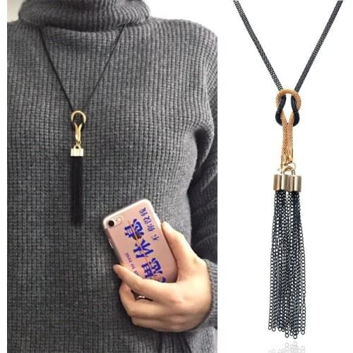 2021 New Style Female Pendant Necklace Tassel Long Winter Sweater Chain Drop Necklace Elegant Charm Women Cocktail Party Jewelry