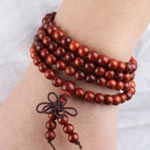 SUNYIK 6mm 108 Cats Eye Sandalwood Beads Bracelet Meditation Buddhist Mala Necklace