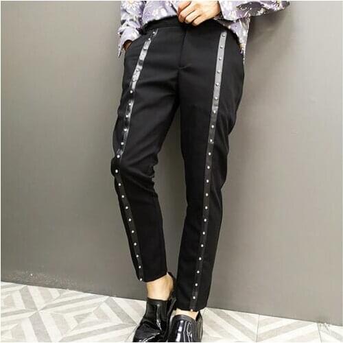 Hot New Mens Fashion Black Rivet pencil pants Men Hip Hop Jogger Pants male Summer Trousers Tide Man casual Sweatpants