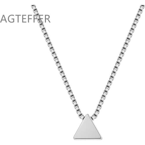 AGTEFFER 925 Sterling Silver 18 Inch Triangle Pendant Box Chain Necklace For Women Man Fashion Wedding Party Charm Jewelry