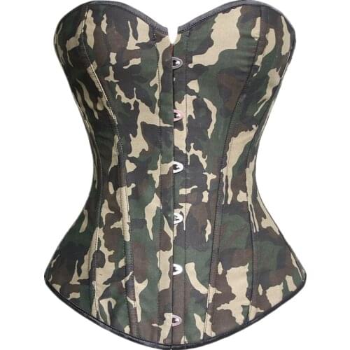 Women Sexy Green Camouflage Overbust Corset Body Shaping Shapewear Tops S-3XL