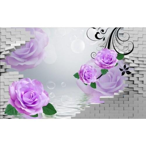 Custom photo wallpaper 3d 3D wall rose flower reflection living room Home Decoration photo wall murals wallpaper