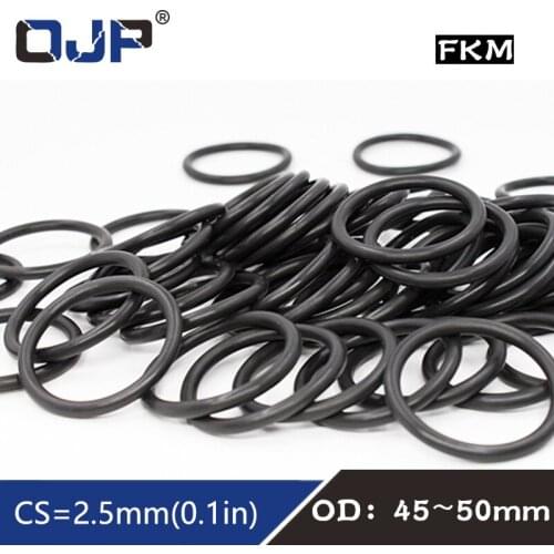 5PCS/lot Fluorine rubber Ring Black FKM O ring Seal OD45/46/47/48/49/50*2.5mm Rubber O-Ring Seal Oil ORing Fuel Gaskets Washer