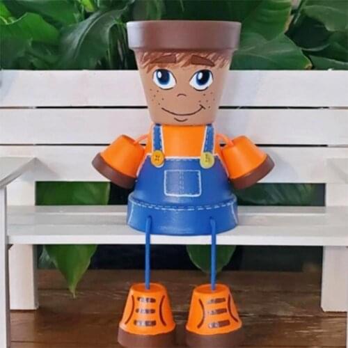 Boys & Girls Resin Garden Potted Plants Country Kids Pots Planter Home Decoration Garden Sculpture Home Garden Decorations