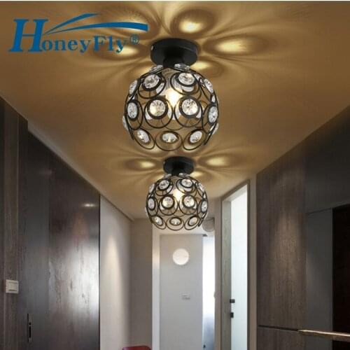 HoneyFly LED Crystal Iron Ceiling Light E27 K9 Crystal Nordic Vintage Black Metal Pendant Lamp Corridor Dining Room Indoor