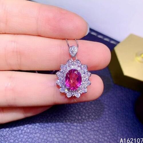 Fine Jewelry 925 Pure Silver Inlaid Natural Pink Topaz Girl Luxury Trendy Flower Chinese Style Gem Pendant Necklace Support Dete