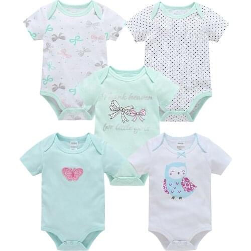 Kavkas 5pcs Newborn Bodysuit Cotton Baby Girl Boy Clothes Short Sleeve Outfit Cartoon body baby ropa de bebe