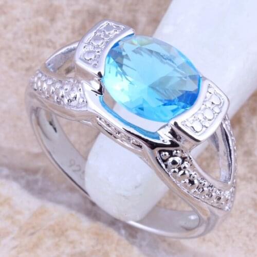 Astonishing Blue Cubic Zirconia Silver Plated Grade Ring Size 6 / 7 / 8 / 9 R1516
