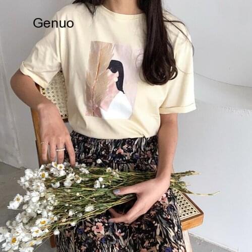 Summer Graphic Tees Fashion Character Printing T-shirts Summer Tops Woman Short Sleeve White T-shirts Korean Clothings