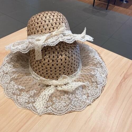 Summer Lace Straw Hat Outdoor Holiday Beach Sun Hat Parent-child Hats Beach Sun Shade Hats Adult Child Sun Protection