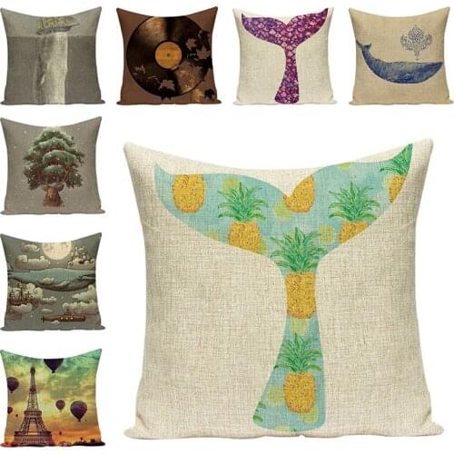 Linen Mermaid Tail Cushion Cover Print Decorative Pillow Case Art Car Seat Accessories Sofa Throw Pillow Case Home Decor 45x45cm