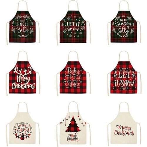 Hot Linen Merry Christmas Apron Xmas Decorations for Home Kitchen Accessories Navidad New Year Christmas Gifts