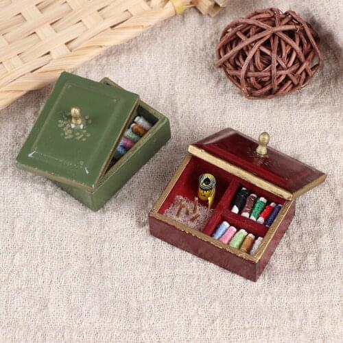 1/12 Scale Miniature Doll House Furniture Decor Accessories Dollhouse Sewing Box Vintage Wood Toy Gift