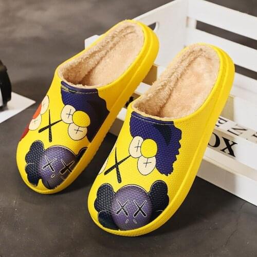 Men Fashion Keep Warm Cotton Slippers Waterproof Non-Slip Plus Velvet Home Cotton Shoes Indoor Printing Winter Slippers 2021