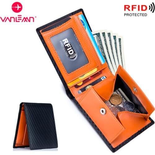 Men Wallet With Coin Pocket Genuine Leather ID Credit Card Holder RFID Anti-Theft Card Cash Wallets Mens CardHolder Luxury Brand