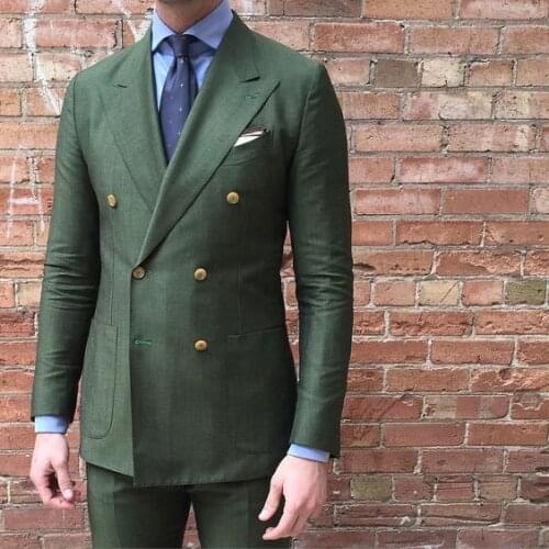 2019 Double Breasted Green Men Suits Terno Slim Fit Fashion Party Wedding Tuxedo For Men Formal Groom Suits With Pants Blazer