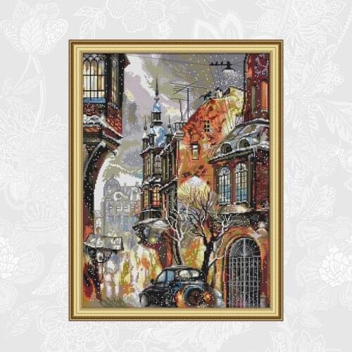 Joy Sunady Snow in the City Embroidery Set, Hand Made Crafts Home Decor, Count Print On Canvas DMC 14CT 11CT Cross Stitch kits