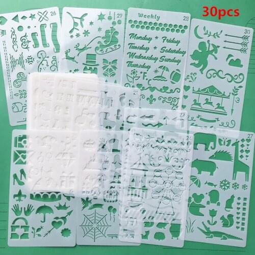 30Pcs Bullet Journal Stencil Set Plastic Planner Hollow DIY Drawing Template Diary Decor Craft Scrapbooking Stationery Supplies