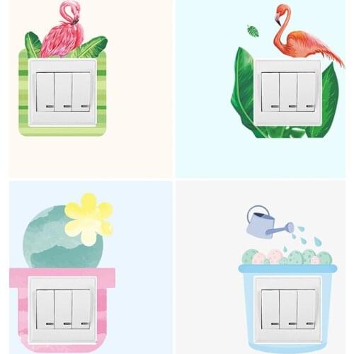 Flamingo Cartoon Animals Plant Switch Stickers For Home Decor Living Room Bedroom Decoration Mural Wall Art Decals