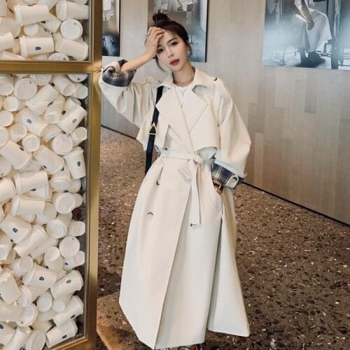 Brand New Loose Oversize Double-Breasted Long Trench Coat for Women Duster Coat Windbreaker Lady Outerwear Spring Autumn Clothes