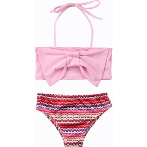New Girls swimsuit Summer Girls Tied Bikini Lovely Child Swimsuit Beachwear Backless Kids Girls Swimwear Bathing Suits