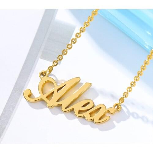 Custom Name Pendant Necklace Silver Gold Chain Stainless Steel Customized Cursive Old English Necklace Personalized Gift For Her