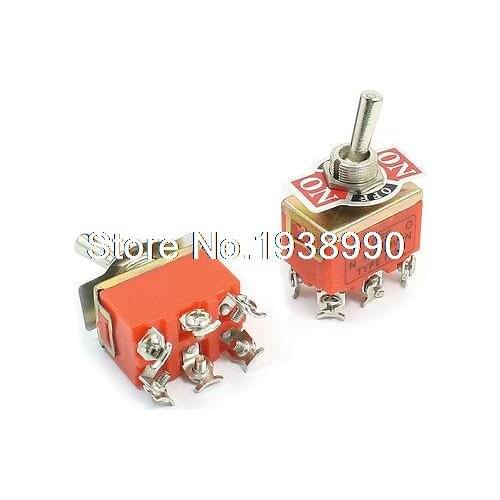 Panel Mount 2PDT ON/OFF/ON 3 Position Toggle Switch AC 250V 15A E-TEN1322 2pcs