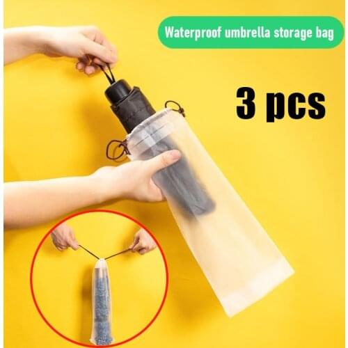 3Pcs Transparent Plastic Bag Umbrella Storage Bag Waterproof Drawstring Reusable Portable Organizer For Home Umbrella Packaging