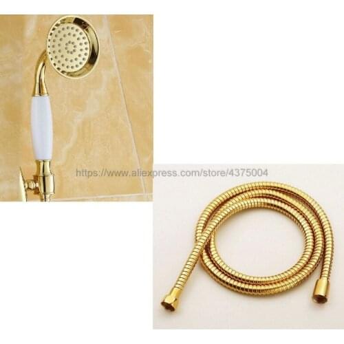 Luxury Gold Color Brass Ceramics Telephone Handheld Shower Kits and 1.5m Hose Nsx011