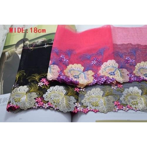 Somelace wide 18cm(2yards/lot)2 Color Embroidery Lace Trim Applique Sewing Craft DIY Dress Curtain Bag Decoration