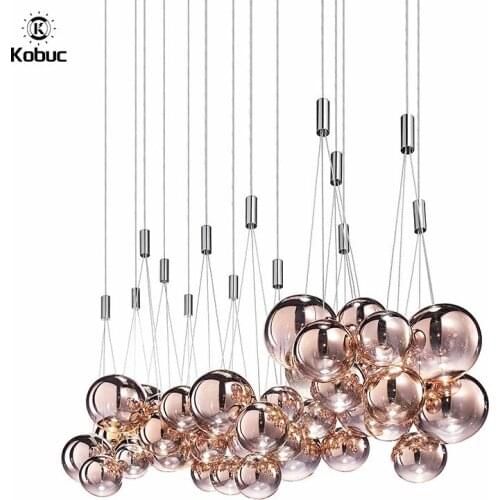Kobuc Modern LED Pendant Lights Plated Glass Ball Restaurant Pendant Lamp Bar Restaurant Bedroom 3 Head Suspension Lamp Fixture