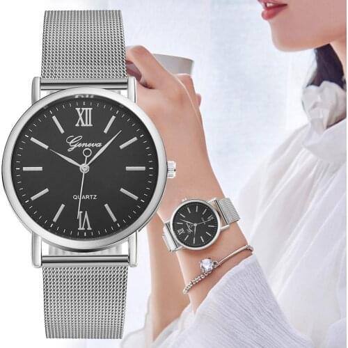 Top Geneva Fashion Ladies Watches Casual Quartz Simple Dial Analog steel Wrist Watch Retro Roman numerals Female reloj mujer 40