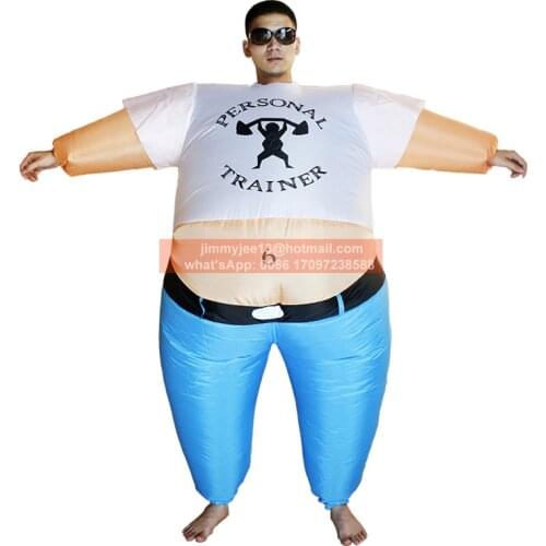 Gym Personal Trainer Funny Inflatable Costume for Adults Men Women Airblown Strong Fat Man Outfit Cosplay Halloween Promotion