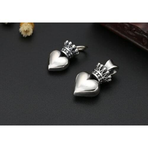 Solid 925 sterling Silver heart crown charm pendant A5225