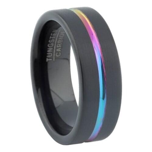 Unique handmade 8mm Black tungsten carbide ring rainbow wedding rings for men and women fashion jewelry